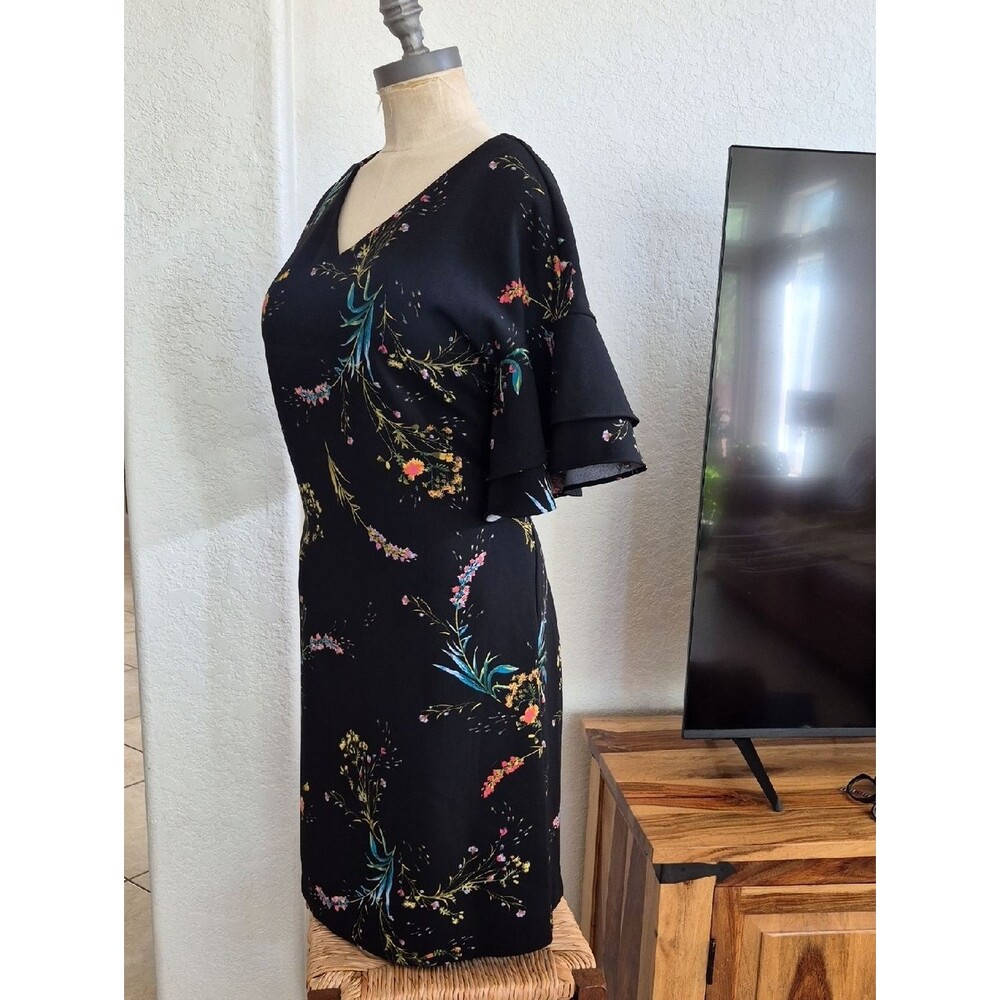 Worthington Floral Print Short Ruffle Sleeve, Shift Dress